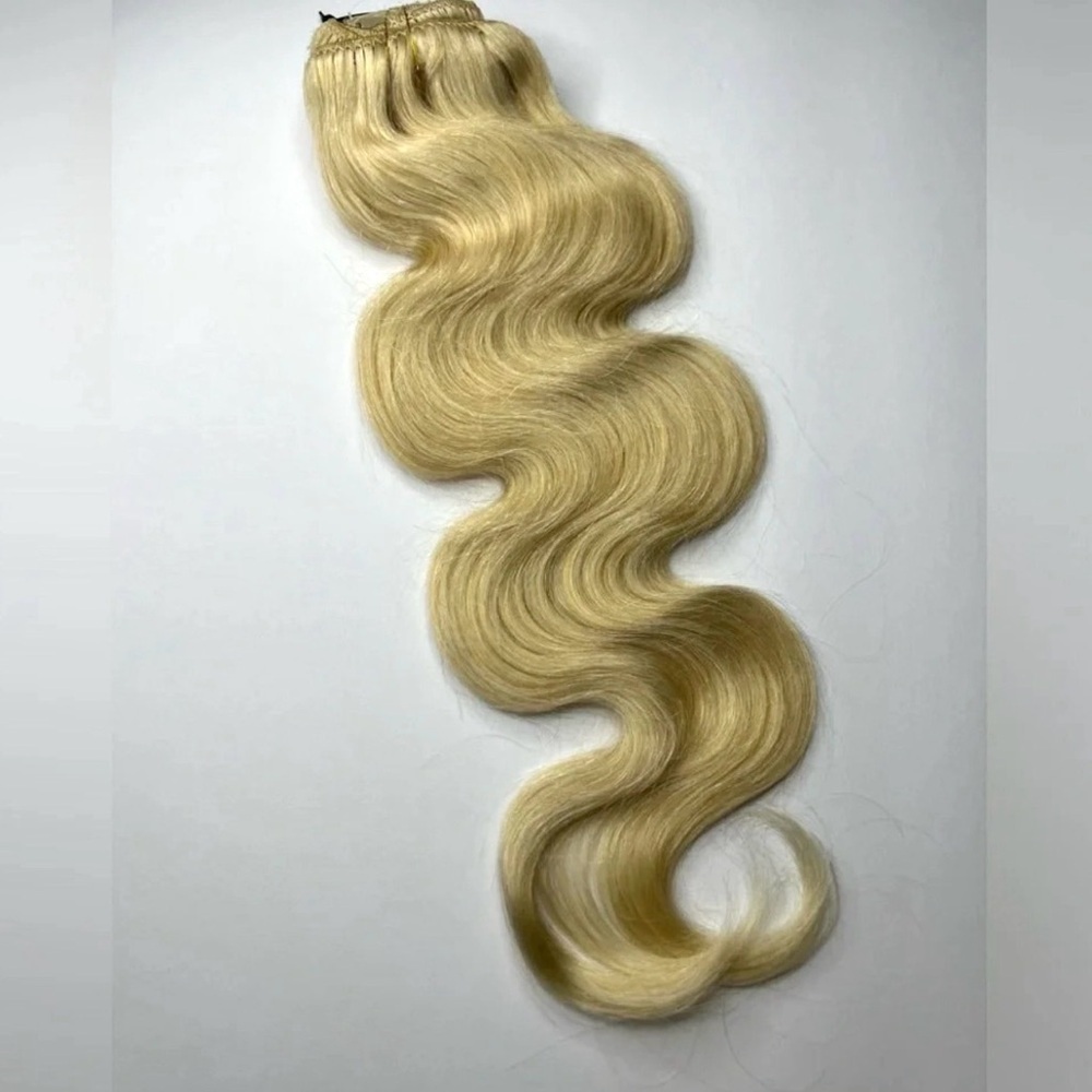 16” Body Wave Clip-In Hair Extensions – 100% Human Hair, Light Blonde 613